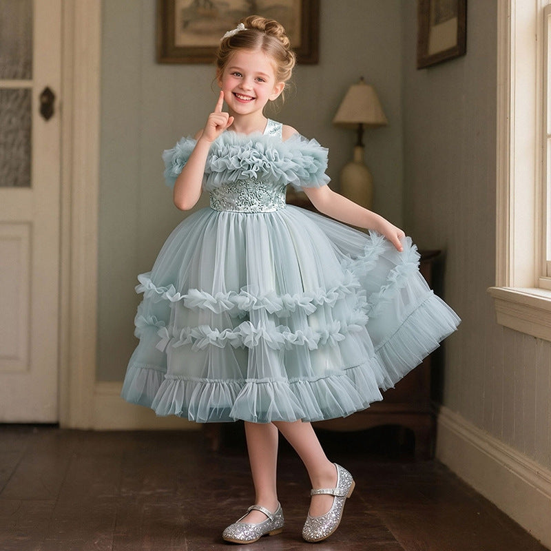Girls' mesh puffy skirt dress