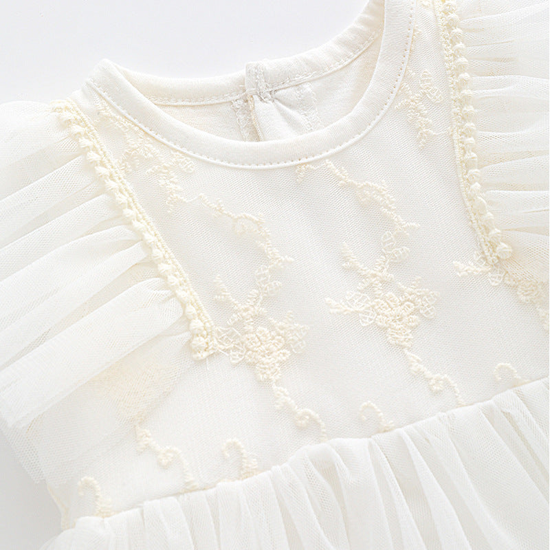 Baby White Lace Trimmed Dress, Girl Baby Full Moon 1st Birthday Party Princess Dress