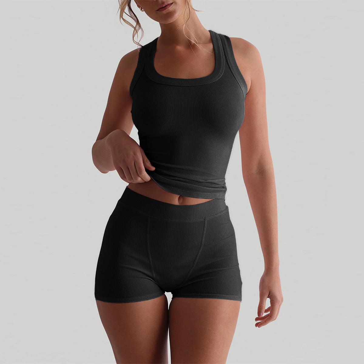 Sports Yoga Style Strapless Tank Top and Shorts Set for Women Summer