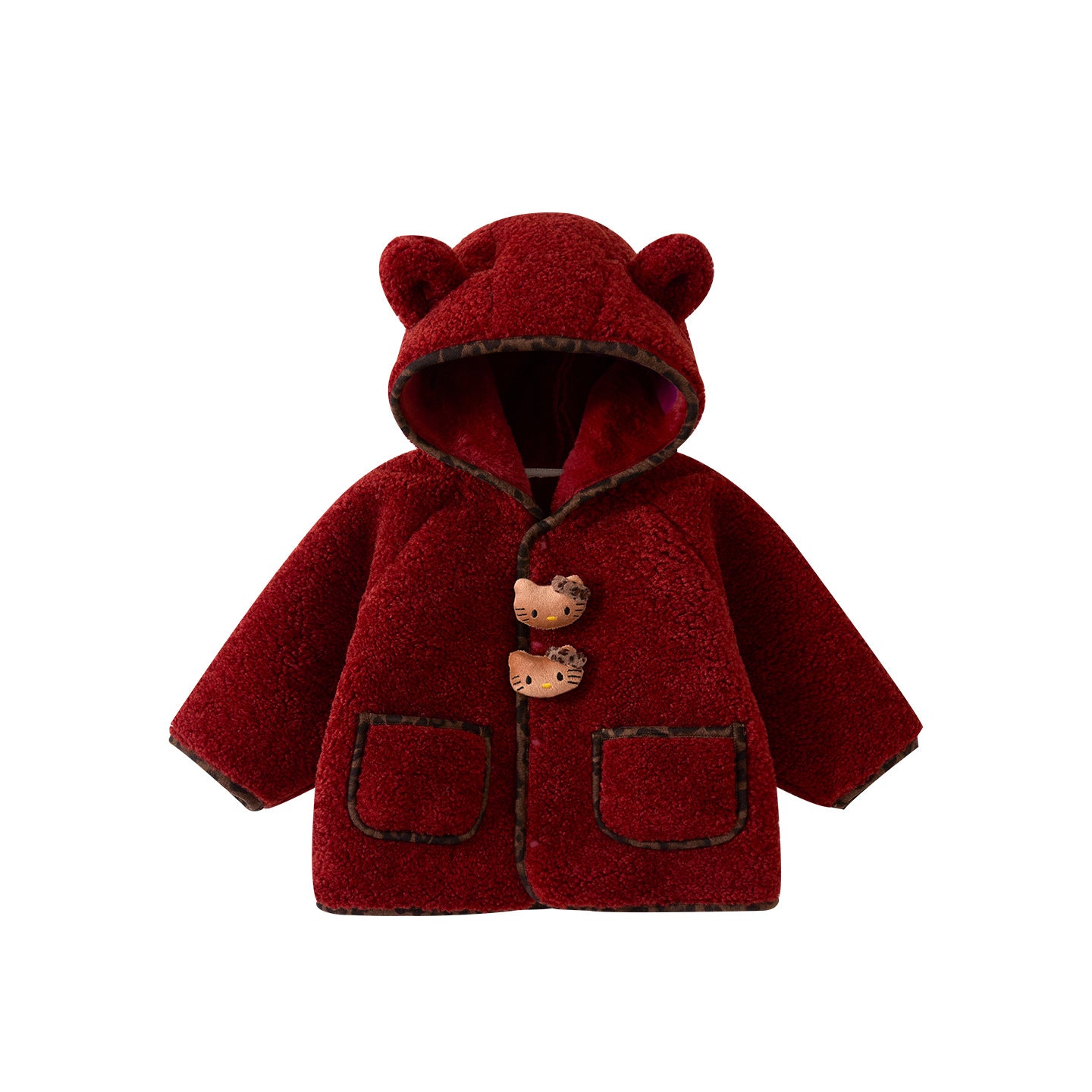 Hooded Coat for Baby Girls, Thick Warm Knit Sweater with Fur Trim