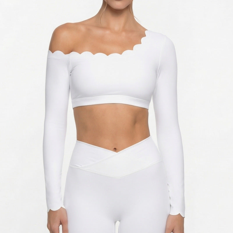 Floral Trimmed Long Sleeve Yoga Top with Shoulder Cutout, Breathable and Skin-Friendly, Built-in Bra, Versatile Workout Wear