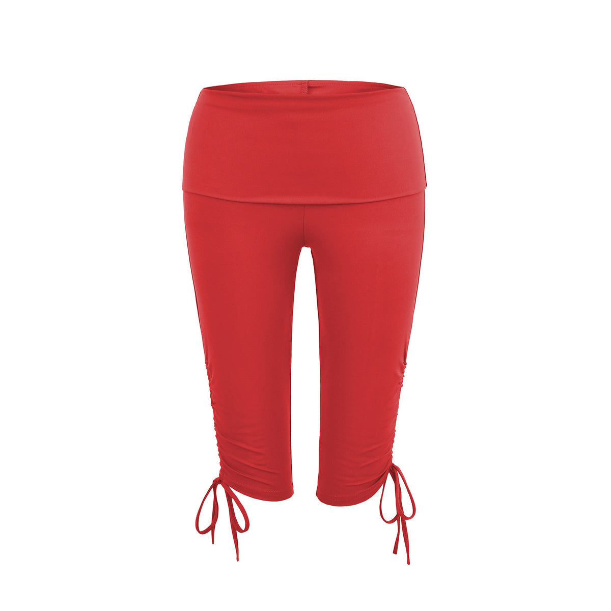 Elastic Slim-Fit Mid-Length Yoga Pants for Women with High-Waist and Side Drawstring