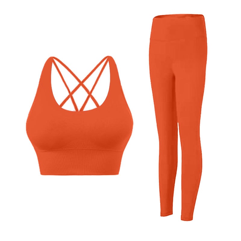Nude sports yoga suit women's two-piece fitness suit with chest pad