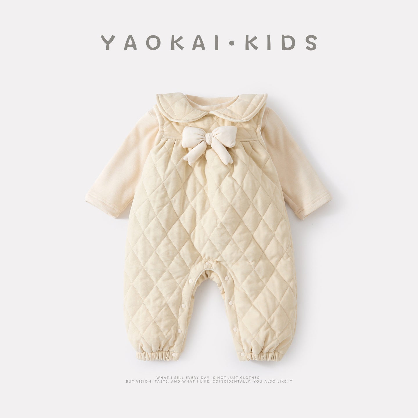 Cotton-filled Overalls Romper Set with Bow for Baby Girls, Two-Piece Outfit