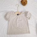 Sweet lace round neck bubble sleeves cute short sleeved t-shirt
