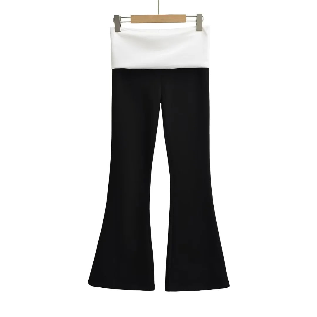 Color blocked fake two low waist slim fit micro flared yoga pants