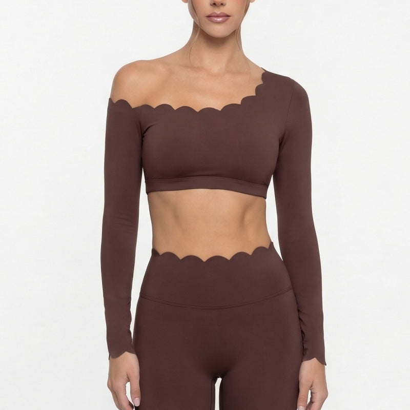Floral Trimmed Long Sleeve Yoga Top with Shoulder Cutout, Breathable and Skin-Friendly, Built-in Bra, Versatile Workout Wear