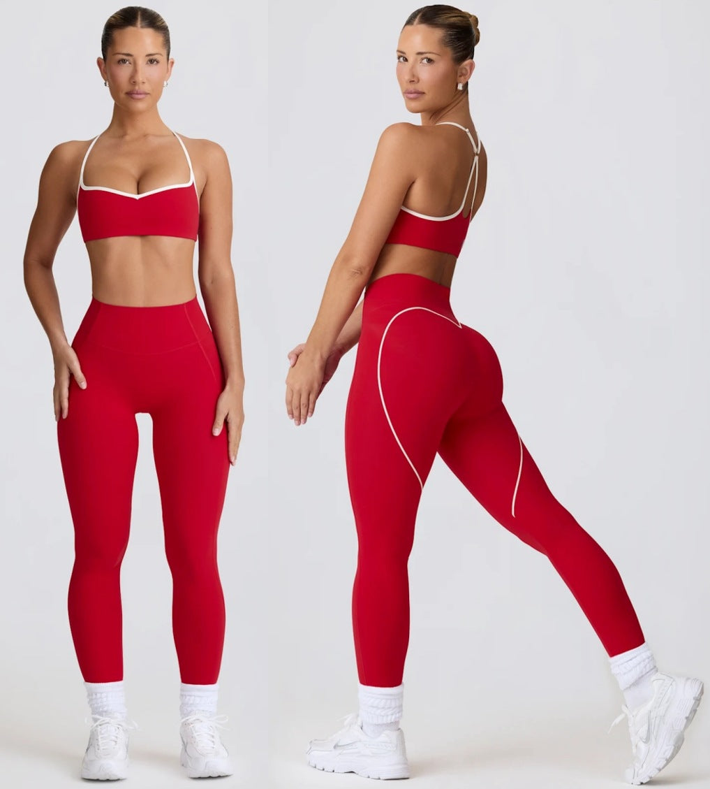 Bare-Feel Yoga Set Breathable Shock-Absorbing Sports Top Heart-Shaped Butt-Lifting 9/10 Pants Fitness Outfit