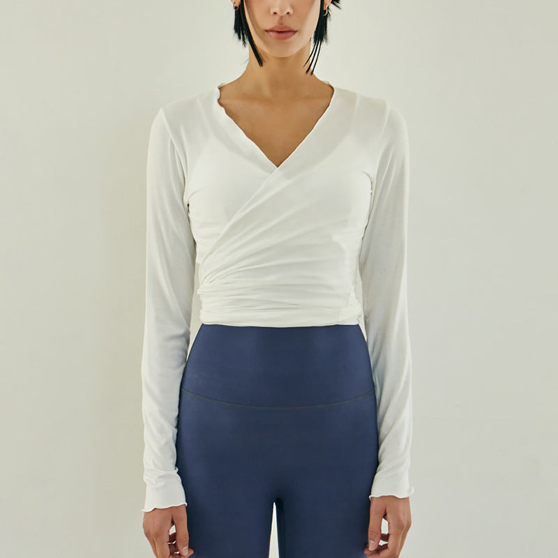 Elegant Fitted Yoga Long Sleeve Cardigan Top with Tie, Multi-wear Pilates Shirt, Versatile Open Front Cover-Up