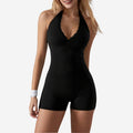 Sleeveless V-neck Lace Trim Bodysuit Yoga Wear Workout Fitness Training Suit Pilates Waist Cinching One-piece Garment
