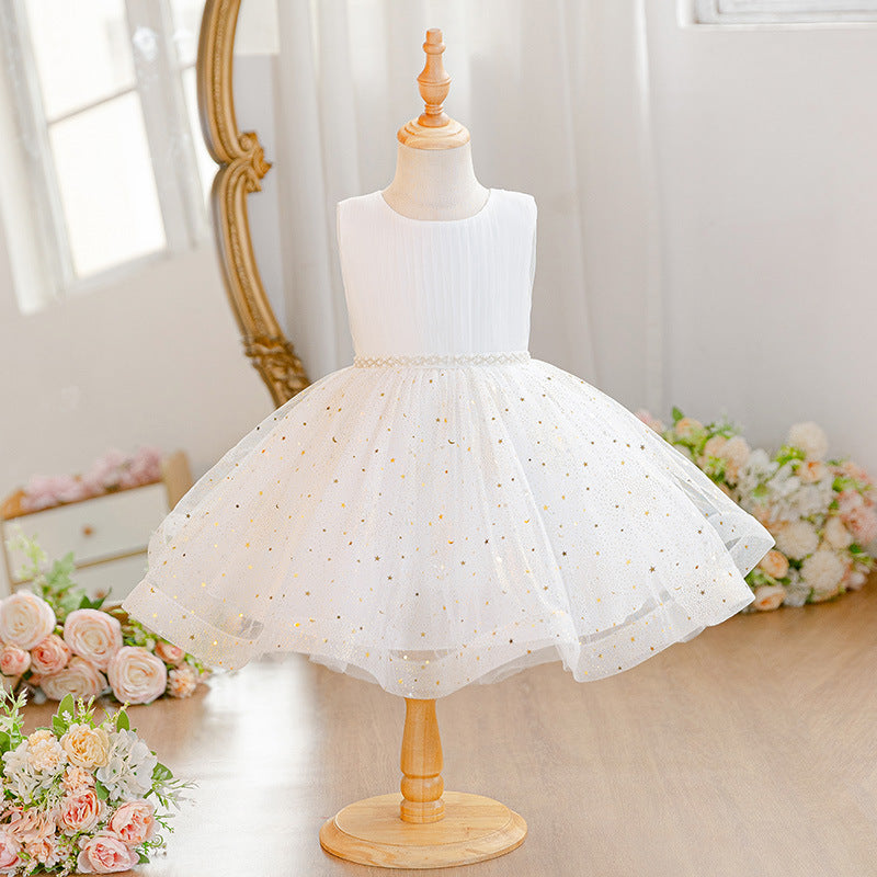 Sleeveless sequin mesh girls' dress