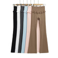 Elastic Waist Yoga Pants with Lace Trim and Flared Leg