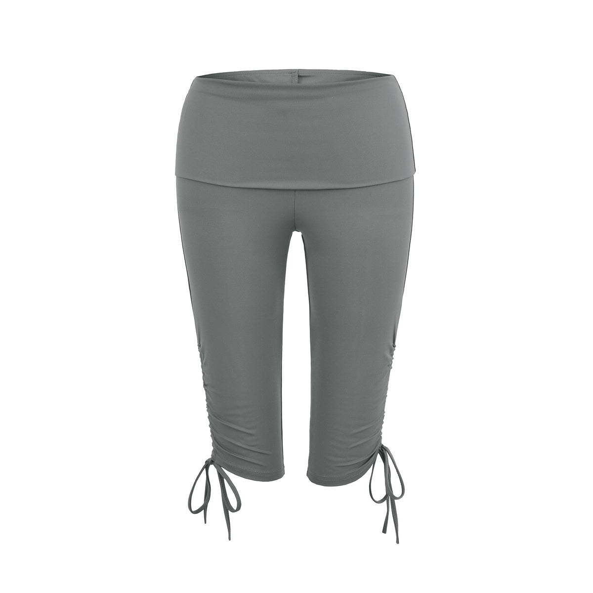 Elastic Slim-Fit Mid-Length Yoga Pants for Women with High-Waist and Side Drawstring