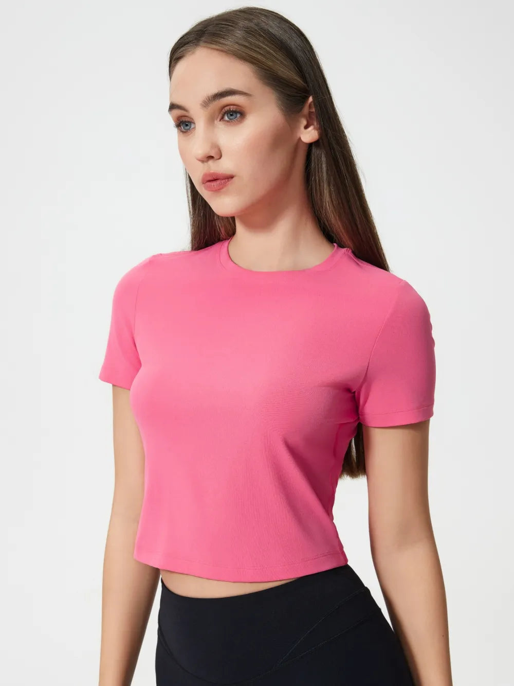 High elasticity breathable fitness yoga suit for women slim fit and slimming running short sleeved T-shirt