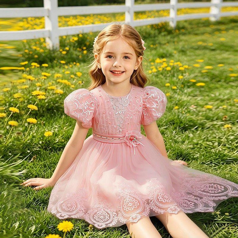 Round neck short sleeved princess dress for girls