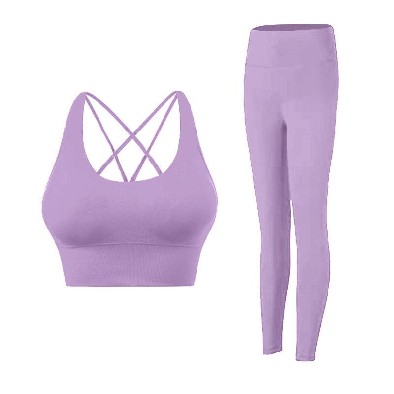 Nude sports yoga suit women's two-piece fitness suit with chest pad