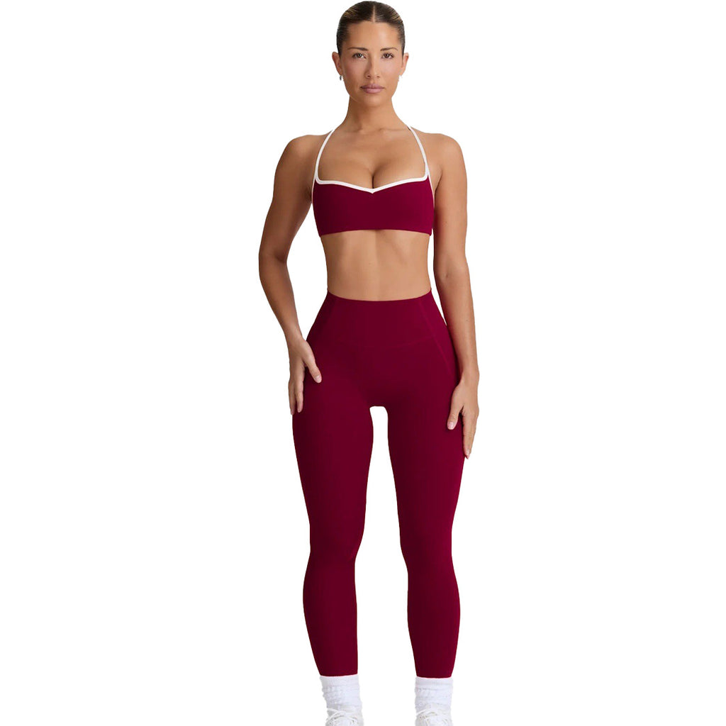 Bare-Feel Yoga Set Breathable Shock-Absorbing Sports Top Heart-Shaped Butt-Lifting 9/10 Pants Fitness Outfit