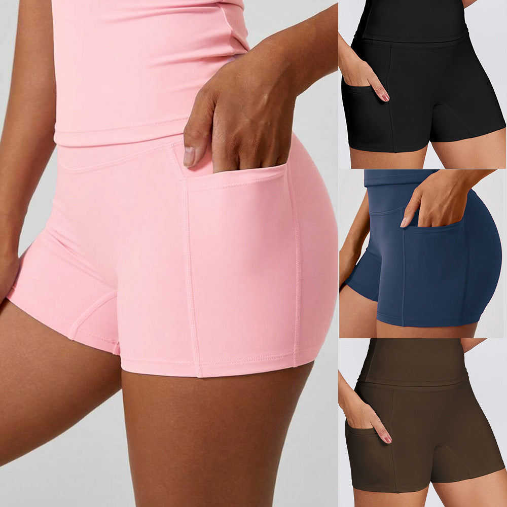 Dry Yoga Suit with Shorts and Pockets for Outdoor Running and Fitness Women