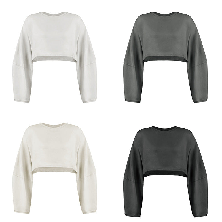 Vintage Hoodie Women's Long Sleeve Crop Knitwear Sport Yoga