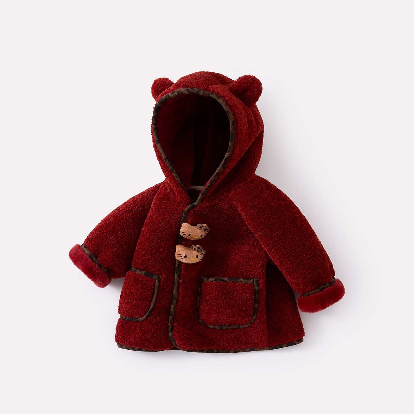 Hooded Coat for Baby Girls, Thick Warm Knit Sweater with Fur Trim