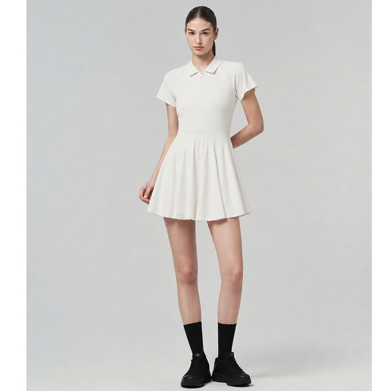 Fashionable Breathable Solid Color Tennis Dress for Outdoor Yoga and Fitness, Professional Sporty Sundress