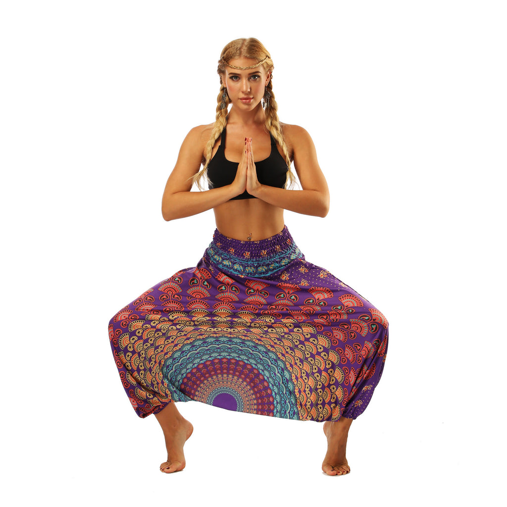 Women's Ethnic Style Digital Print Bloomers Loose Fitness Yoga Pants High Waist Jumpsuit Dance Pants