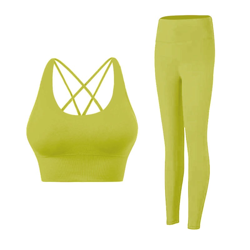 Nude sports yoga suit women's two-piece fitness suit with chest pad