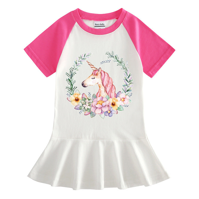 Cartoon half sleeved unicorn dress