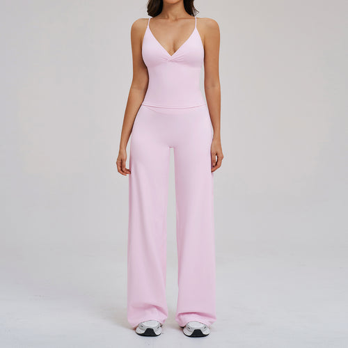 Comfortable Brushed Fabric Sport Set Loose Wide-Leg Backless Casual Outfit Outdoor Cycling Running Yoga Set
