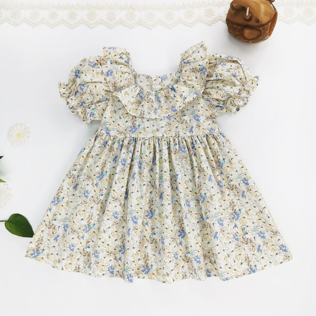 Butterfly knot bubble sleeves sweet floral princess dress