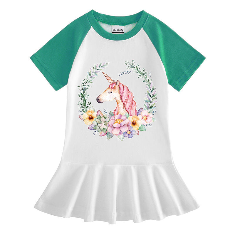 Cartoon half sleeved unicorn dress