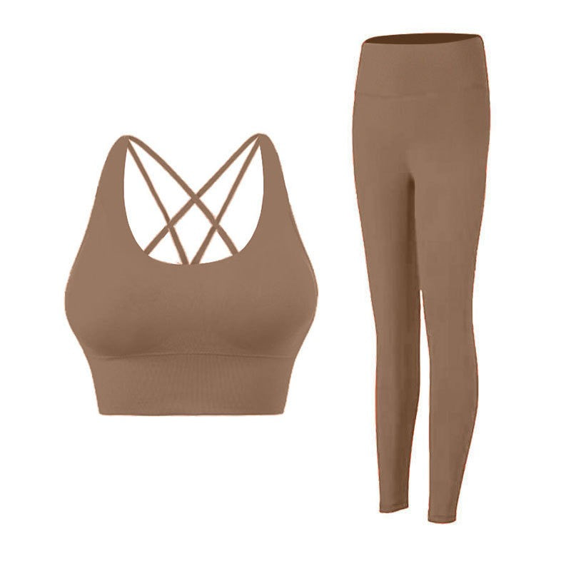 Nude sports yoga suit women's two-piece fitness suit with chest pad
