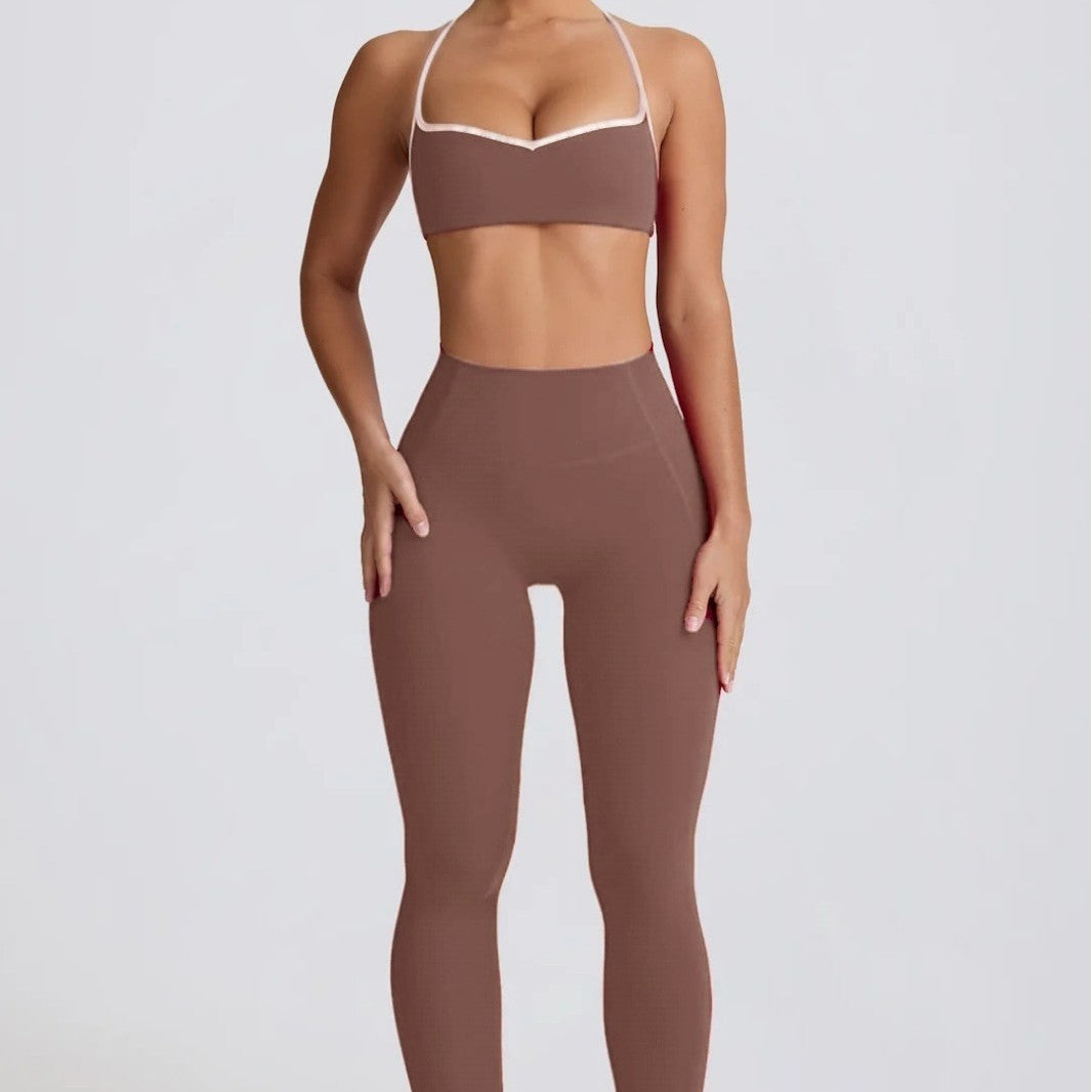 Bare-Feel Yoga Set Breathable Shock-Absorbing Sports Top Heart-Shaped Butt-Lifting 9/10 Pants Fitness Outfit