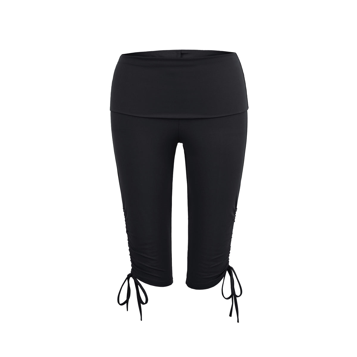 Elastic Slim-Fit Mid-Length Yoga Pants for Women with High-Waist and Side Drawstring