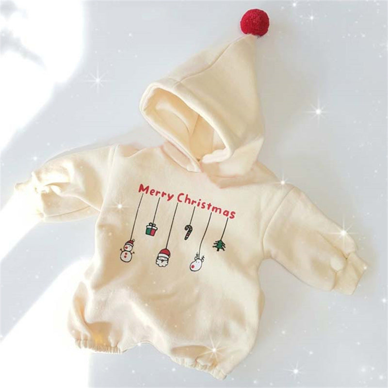Christmas snowman fleece climbing suit with hoodie