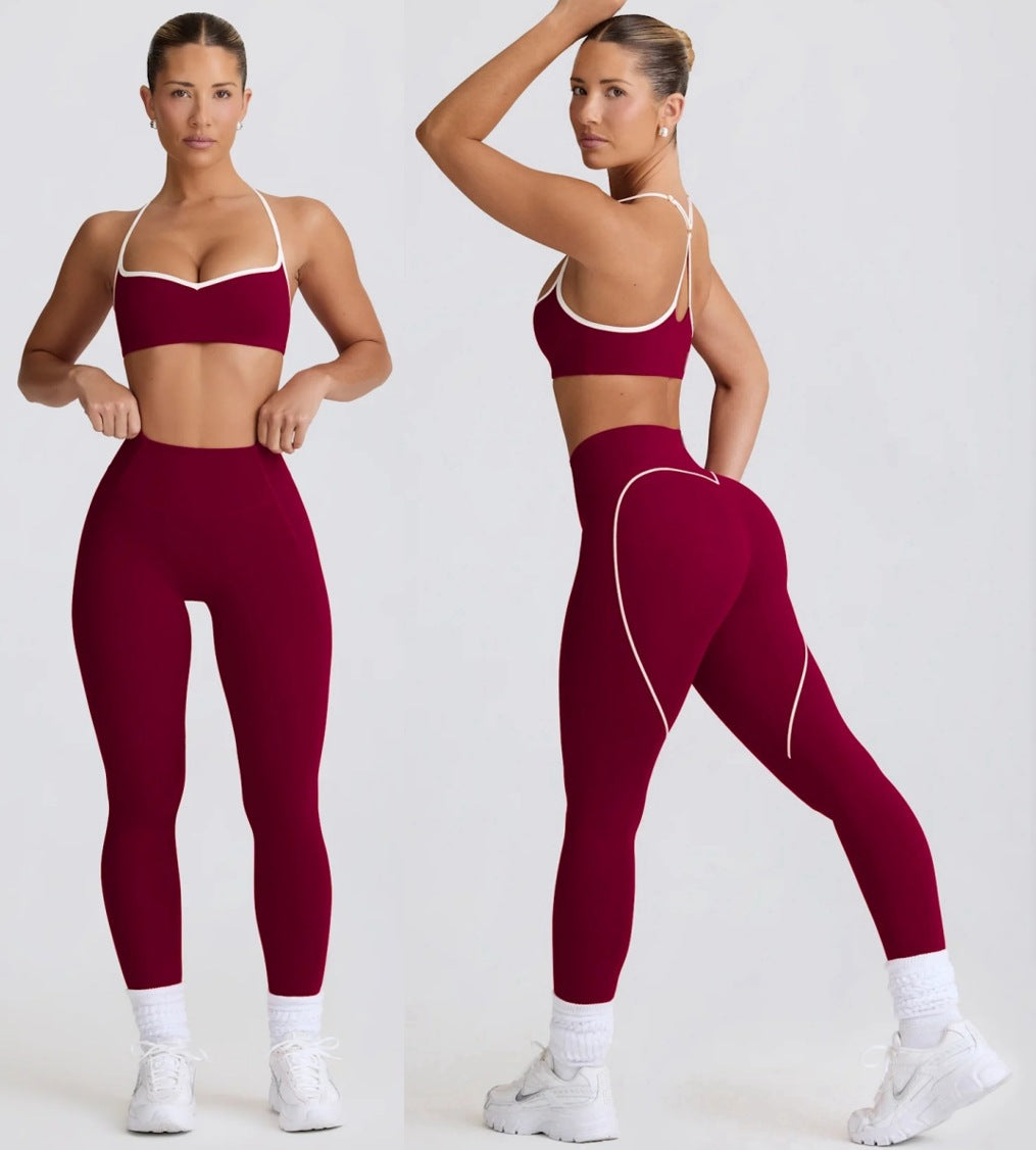 Bare-Feel Yoga Set Breathable Shock-Absorbing Sports Top Heart-Shaped Butt-Lifting 9/10 Pants Fitness Outfit