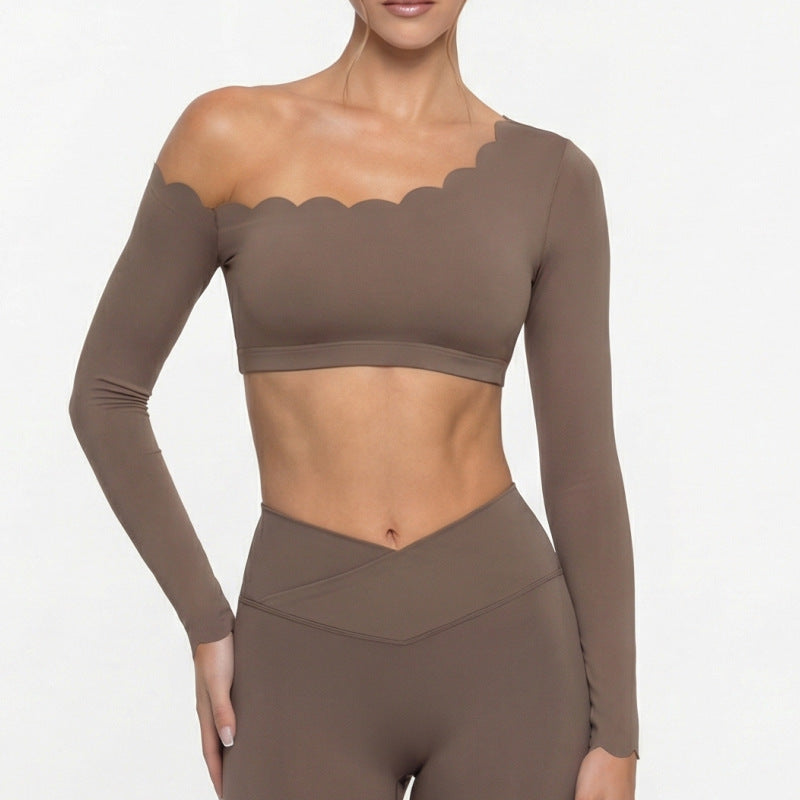 Floral Trimmed Long Sleeve Yoga Top with Shoulder Cutout, Breathable and Skin-Friendly, Built-in Bra, Versatile Workout Wear