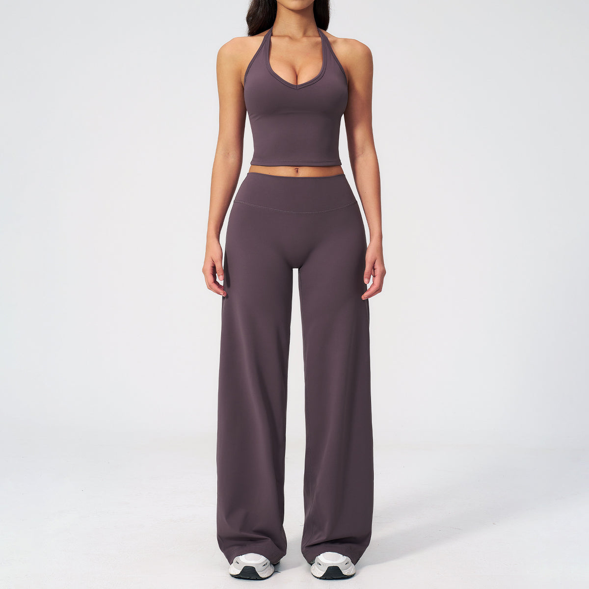 Hanging Neck Backless Sleeveless Wide-Leg Straight Fit Sport Set Yoga Workout Outfit