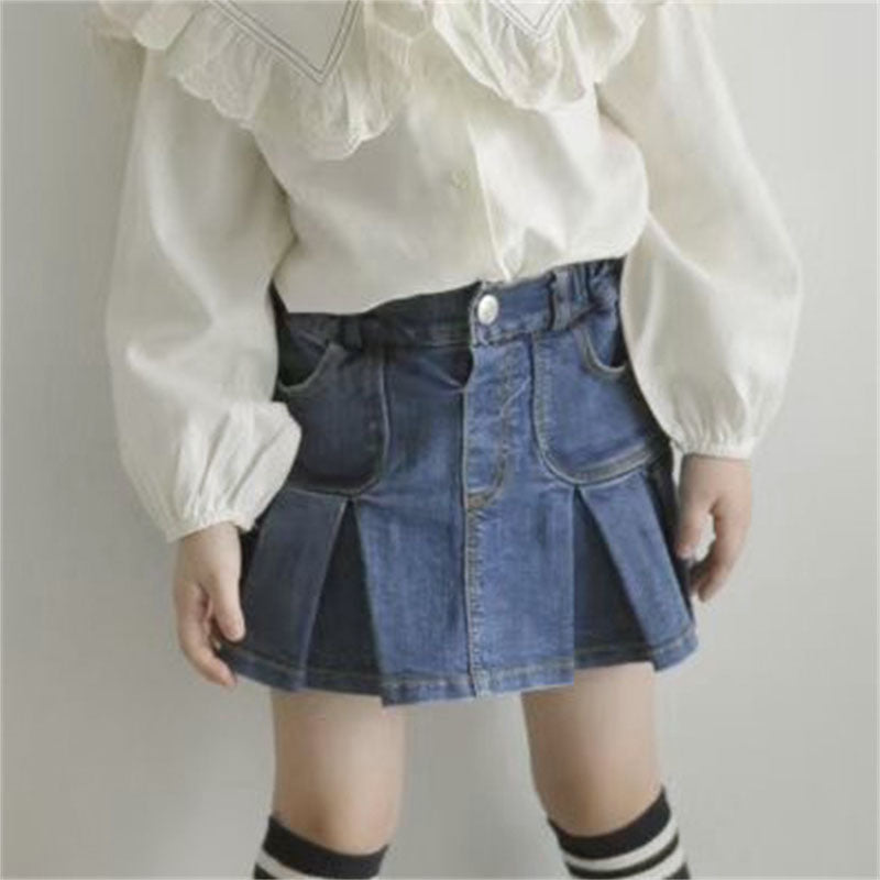 Girls' denim shorts fake two piece skirt