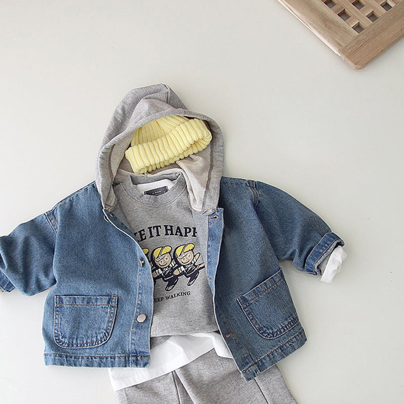Children's hooded pocket denim jacket clip