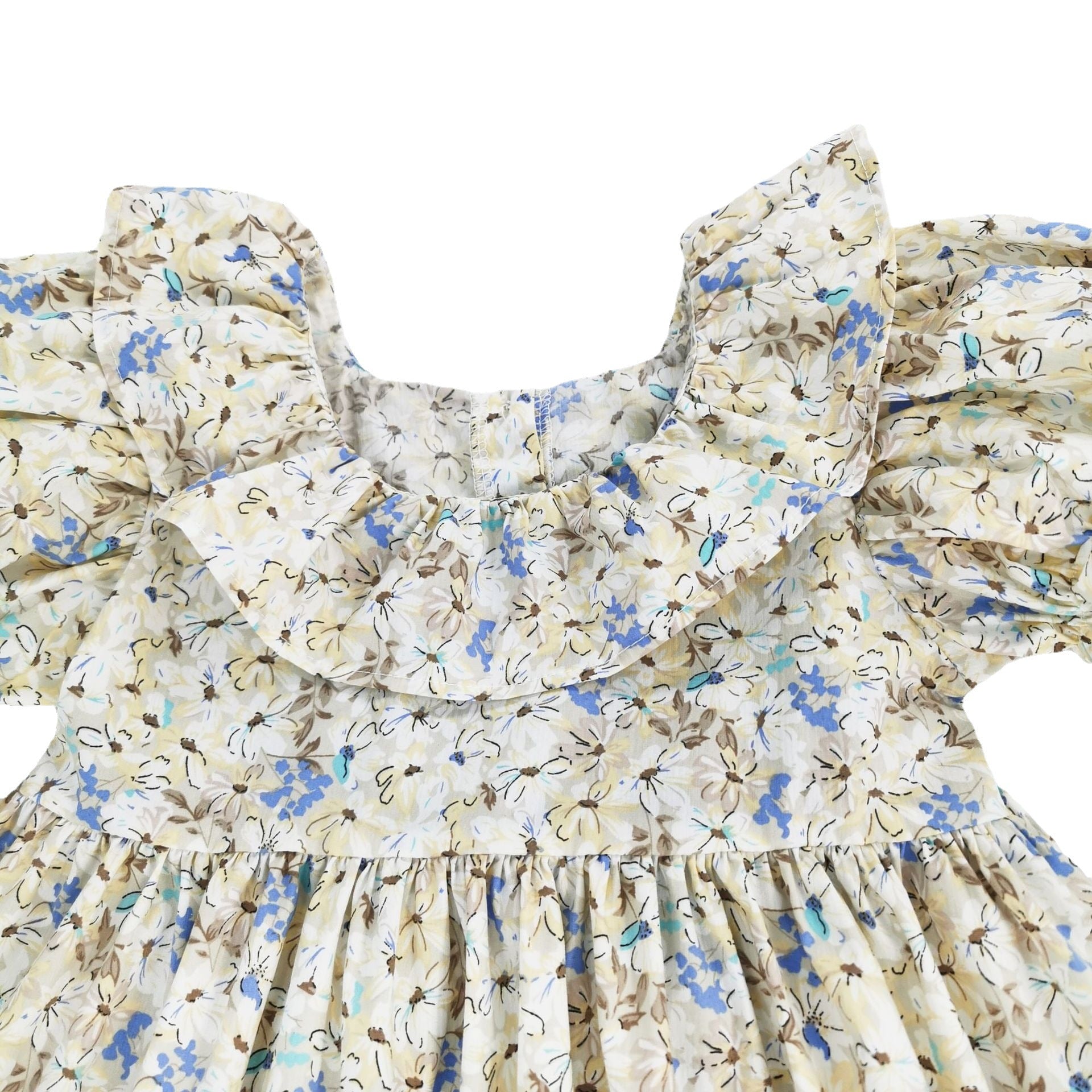Butterfly knot bubble sleeves sweet floral princess dress