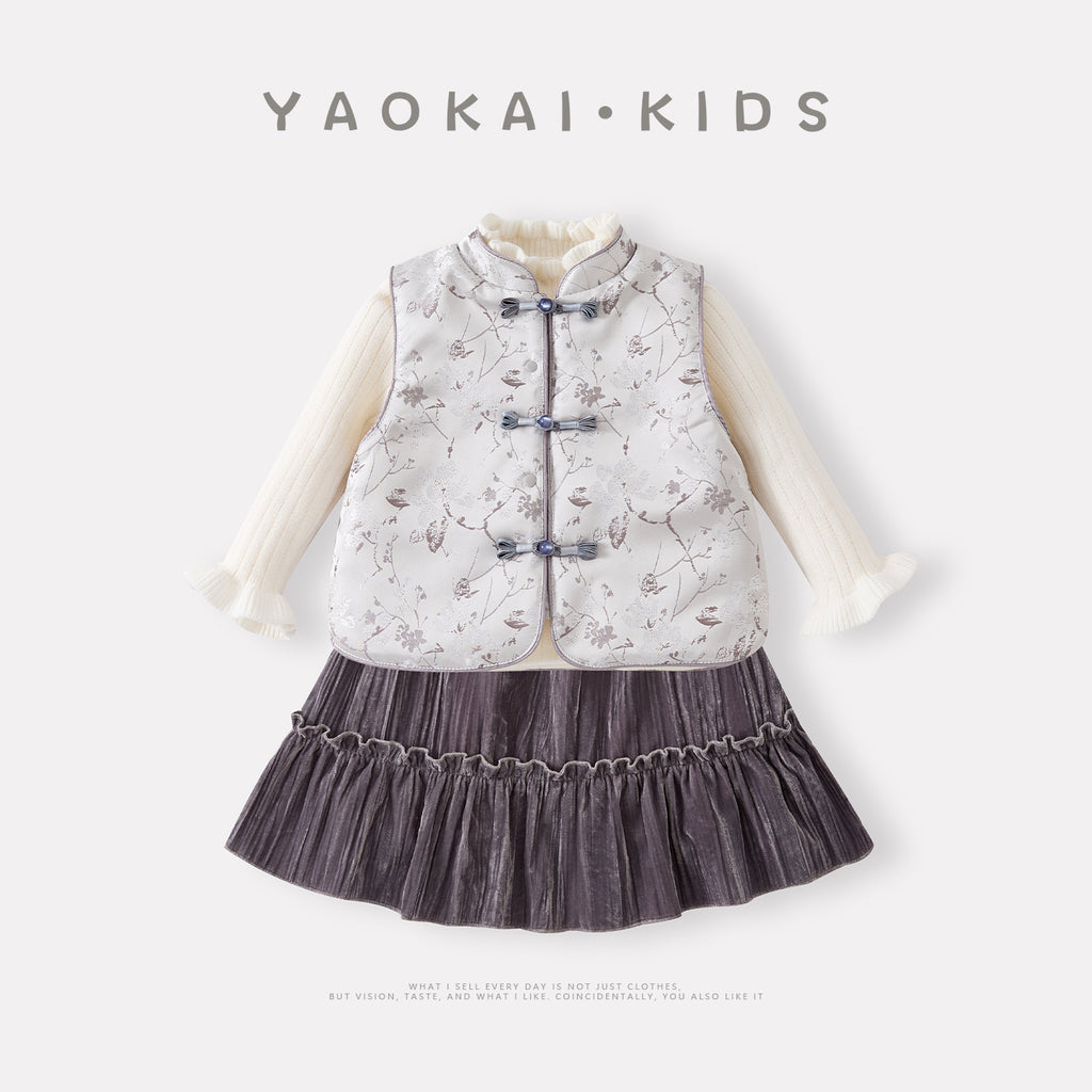 Warm Fleece Lined Baby Girl's Separated Outfit Three-Piece Set