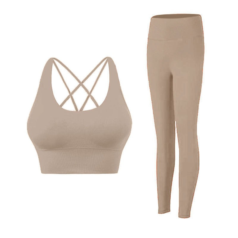 Nude sports yoga suit women's two-piece fitness suit with chest pad