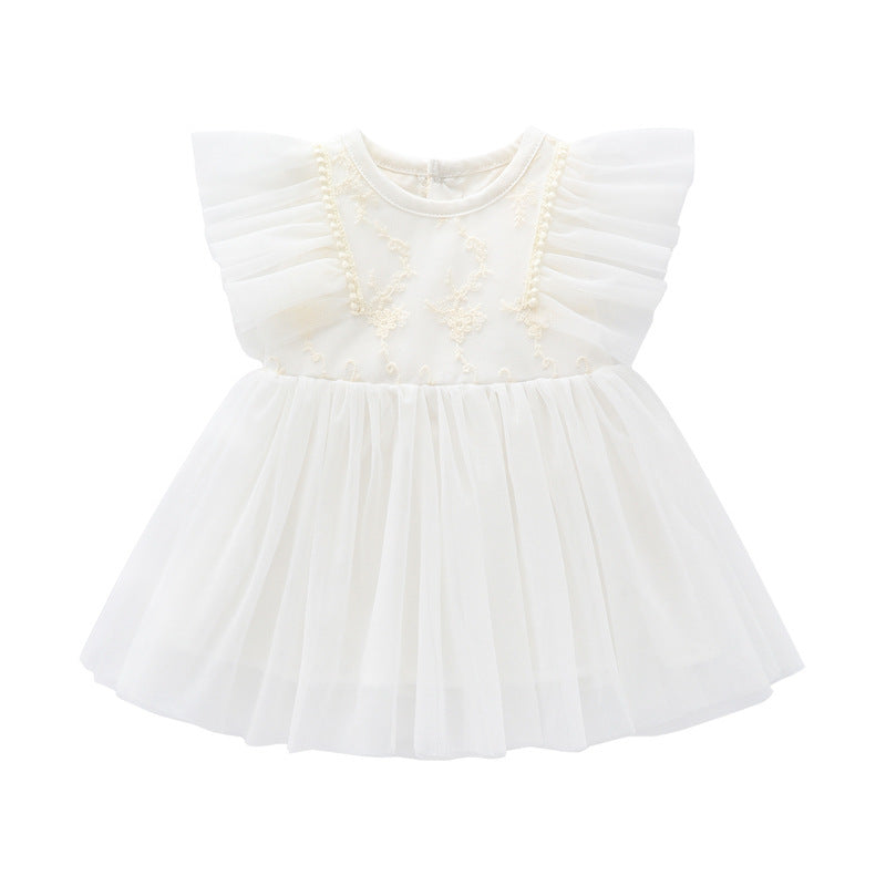 Baby White Lace Trimmed Dress, Girl Baby Full Moon 1st Birthday Party Princess Dress