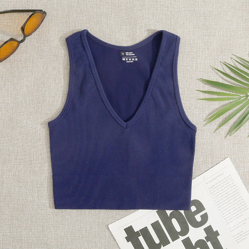 Yoga Thread Sexy V-Neck Tank Top Fast Running Fitness Bra Skin Touching Naked Sports Bra