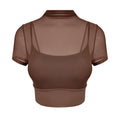 Yoga outfit for women with chest cushion mesh fake two-piece fitness suit sports training short sleeved vest