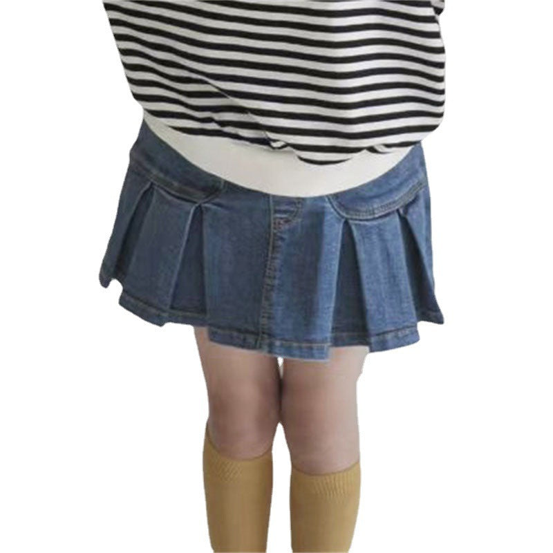Girls' denim shorts fake two piece skirt