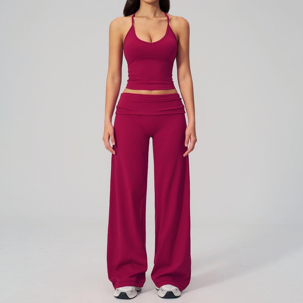 Fitted Crop Top Backless Workout Set High Waist Versatile Casual Style Yoga Set