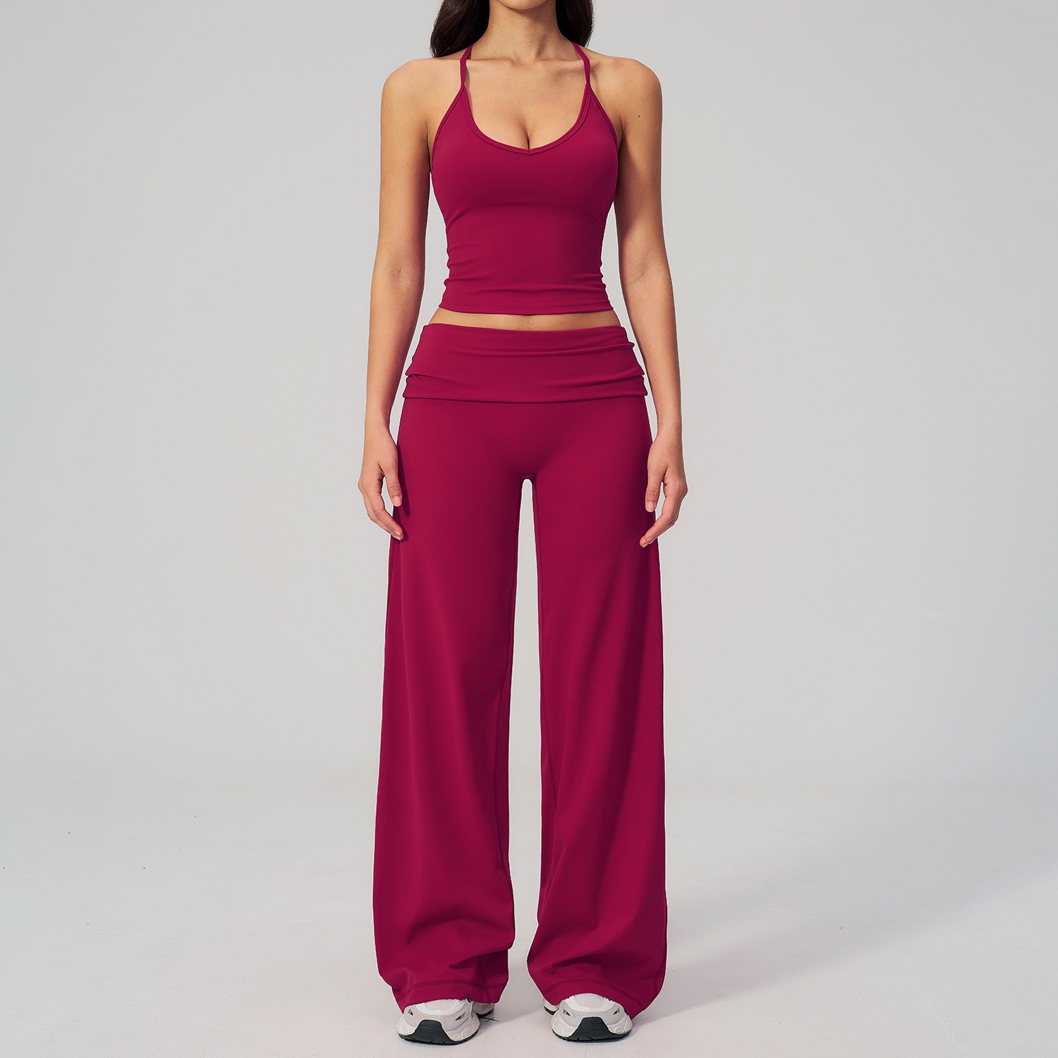 Fitted Crop Top Backless Workout Set High Waist Versatile Casual Style Yoga Set