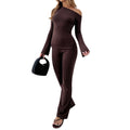 Yoga exercise suit slim fit long pants solid color knitted long sleeved top for women